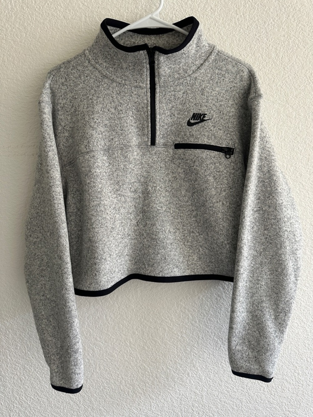 Nike Gray Heather Quarter-Zip Cropped Pullover with Black Trim